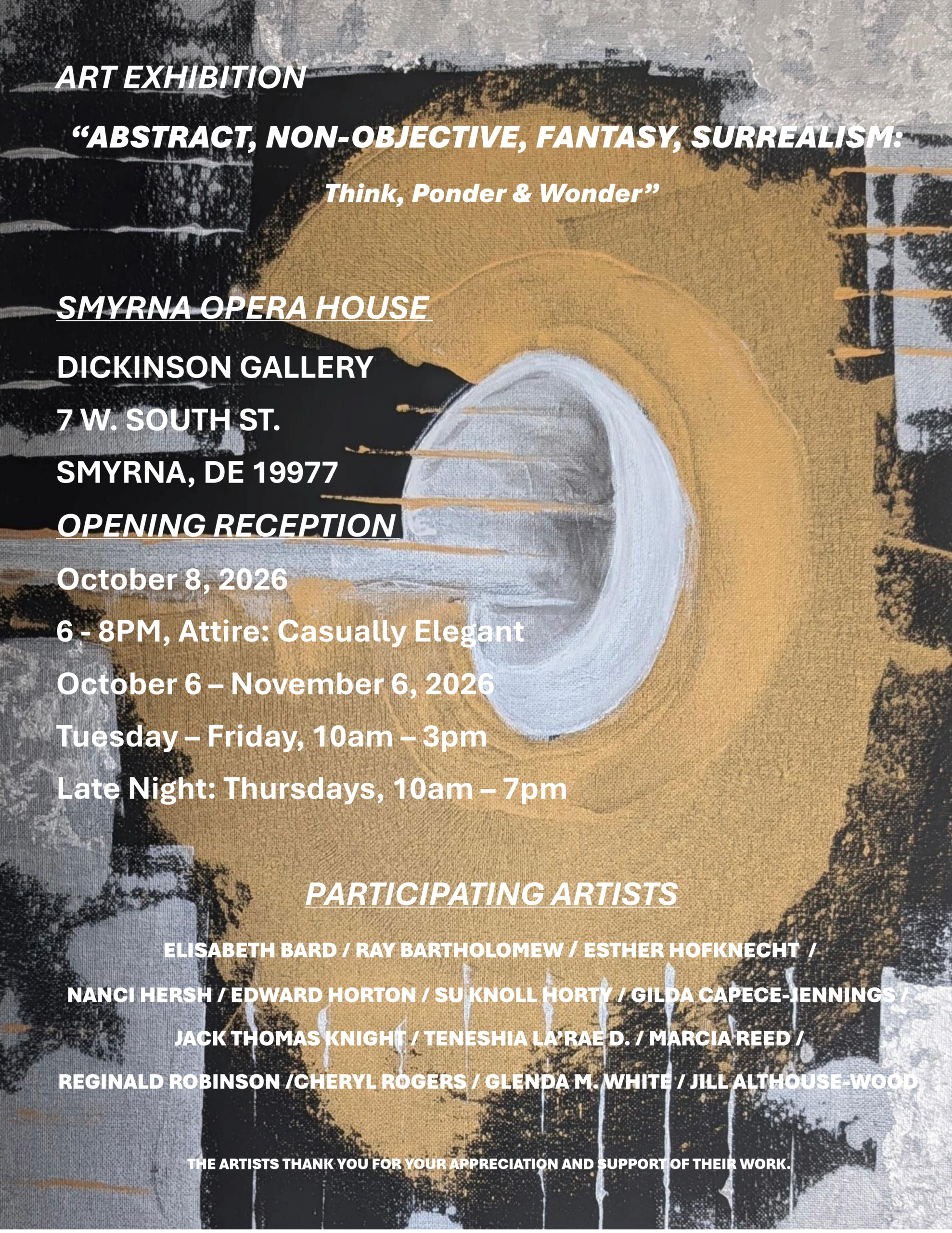 Smyrna Opera House Presents: ABSTRACT, NON-OBJECTIVE, FANTASY, SUREALISM/ Think, Ponder, Wonder